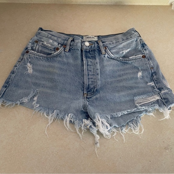 Agolde Parker Vintage Blue Denim Distressed Cut Off Shorts - 37760 - Picture 2 of 9